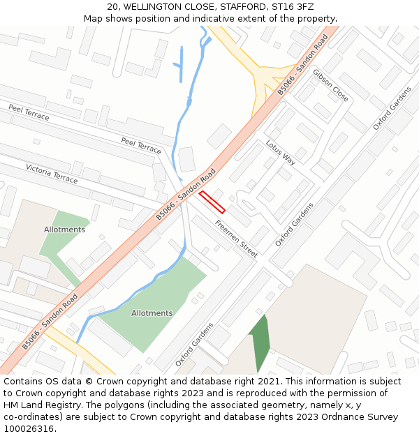 20, WELLINGTON CLOSE, STAFFORD, ST16 3FZ: Location map and indicative extent of plot