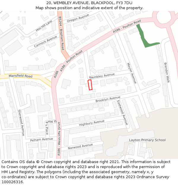 20, WEMBLEY AVENUE, BLACKPOOL, FY3 7DU: Location map and indicative extent of plot