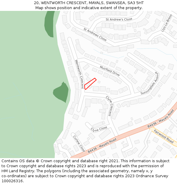 20, WENTWORTH CRESCENT, MAYALS, SWANSEA, SA3 5HT: Location map and indicative extent of plot