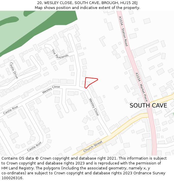 20, WESLEY CLOSE, SOUTH CAVE, BROUGH, HU15 2EJ: Location map and indicative extent of plot