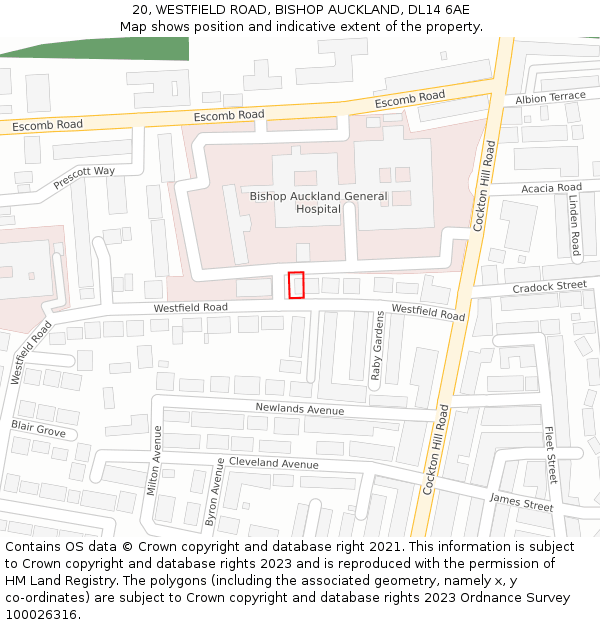 20, WESTFIELD ROAD, BISHOP AUCKLAND, DL14 6AE: Location map and indicative extent of plot