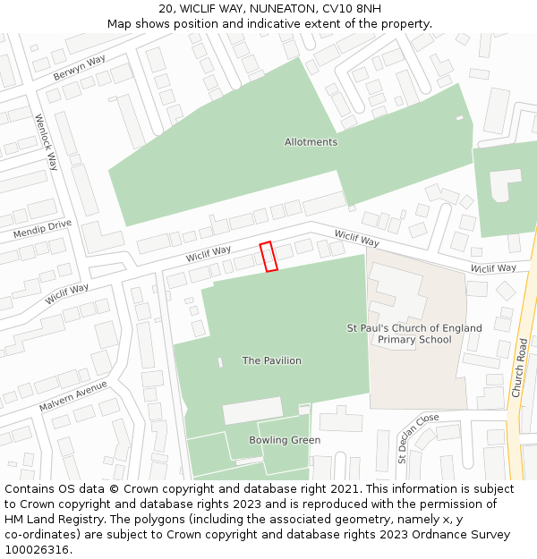 20, WICLIF WAY, NUNEATON, CV10 8NH: Location map and indicative extent of plot