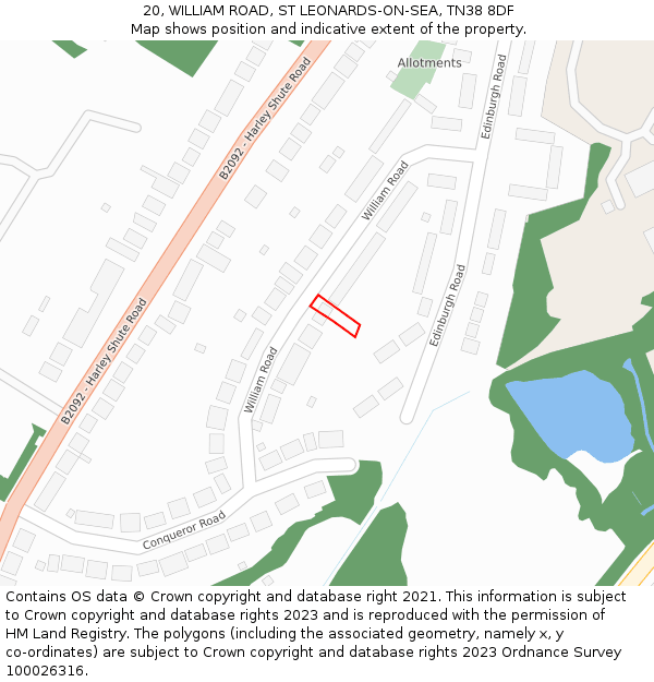 20, WILLIAM ROAD, ST LEONARDS-ON-SEA, TN38 8DF: Location map and indicative extent of plot