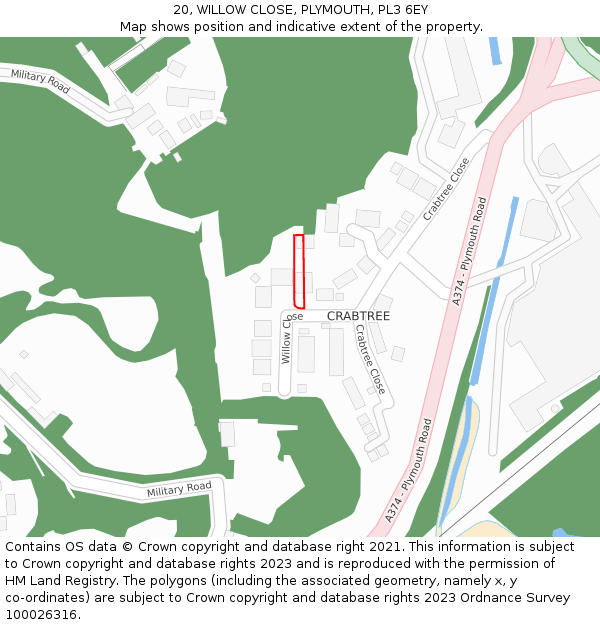 20, WILLOW CLOSE, PLYMOUTH, PL3 6EY: Location map and indicative extent of plot