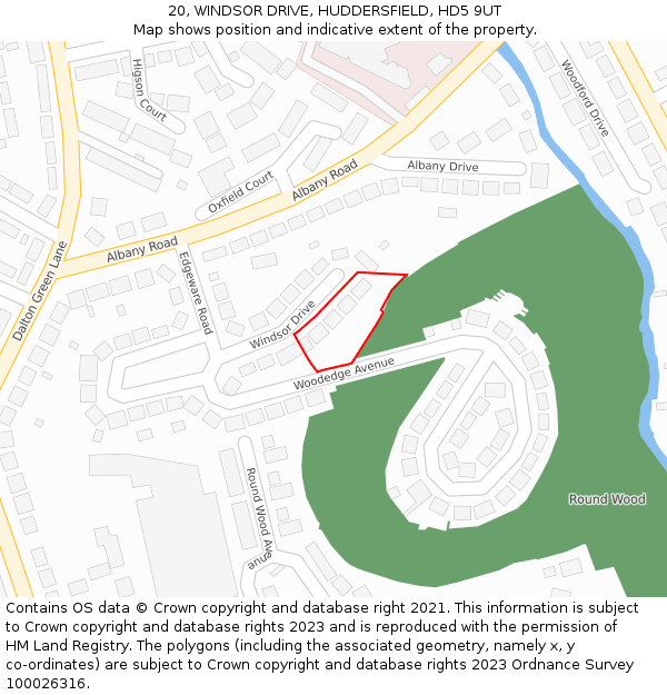 20, WINDSOR DRIVE, HUDDERSFIELD, HD5 9UT: Location map and indicative extent of plot