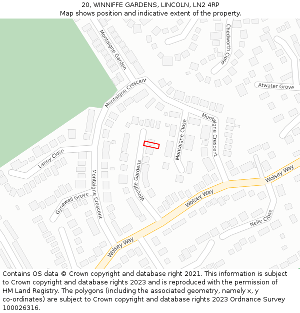 20, WINNIFFE GARDENS, LINCOLN, LN2 4RP: Location map and indicative extent of plot