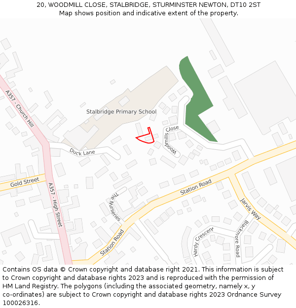 20, WOODMILL CLOSE, STALBRIDGE, STURMINSTER NEWTON, DT10 2ST: Location map and indicative extent of plot