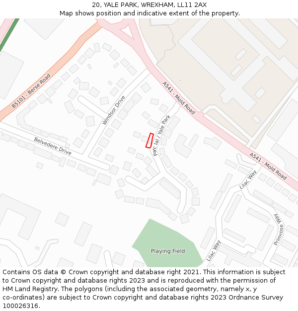 20, YALE PARK, WREXHAM, LL11 2AX: Location map and indicative extent of plot