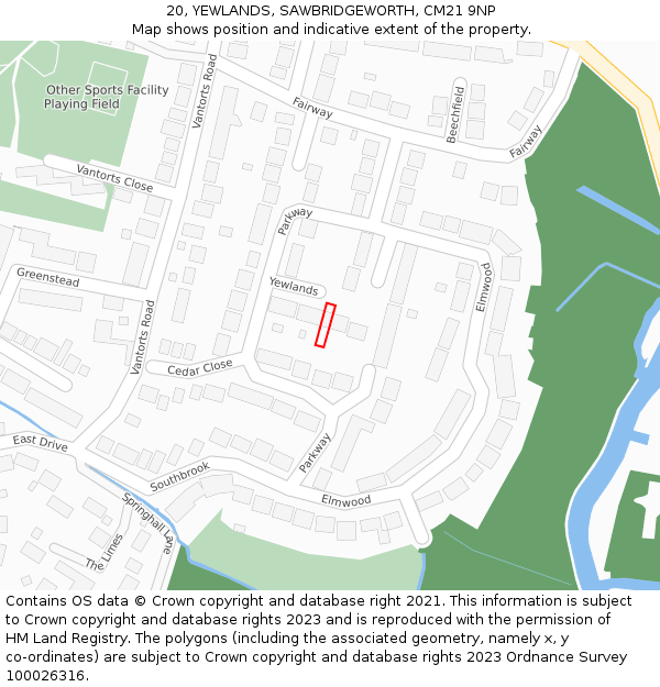 20, YEWLANDS, SAWBRIDGEWORTH, CM21 9NP: Location map and indicative extent of plot