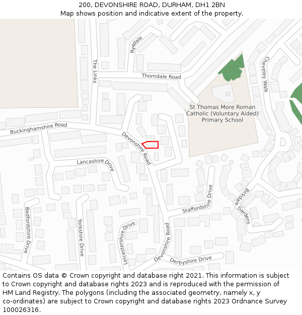 200, DEVONSHIRE ROAD, DURHAM, DH1 2BN: Location map and indicative extent of plot