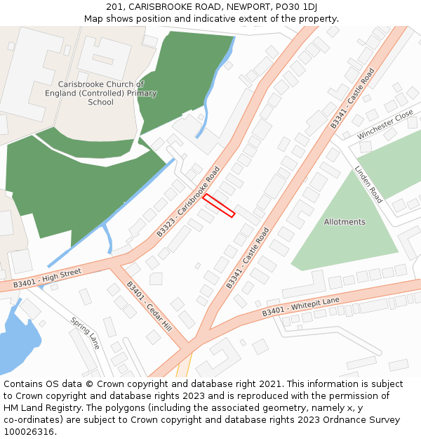 201, CARISBROOKE ROAD, NEWPORT, PO30 1DJ: Location map and indicative extent of plot