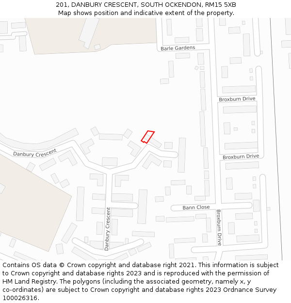 201, DANBURY CRESCENT, SOUTH OCKENDON, RM15 5XB: Location map and indicative extent of plot