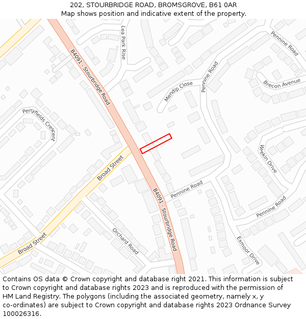 202, STOURBRIDGE ROAD, BROMSGROVE, B61 0AR: Location map and indicative extent of plot