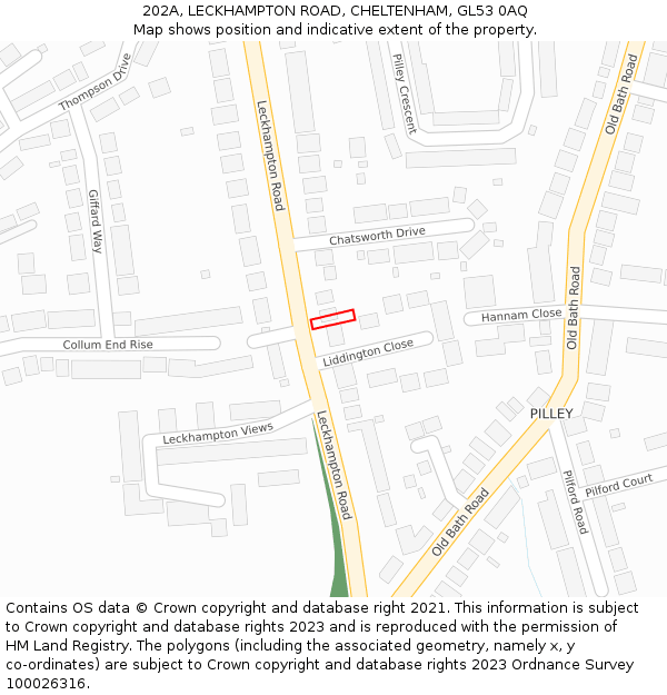 202A, LECKHAMPTON ROAD, CHELTENHAM, GL53 0AQ: Location map and indicative extent of plot