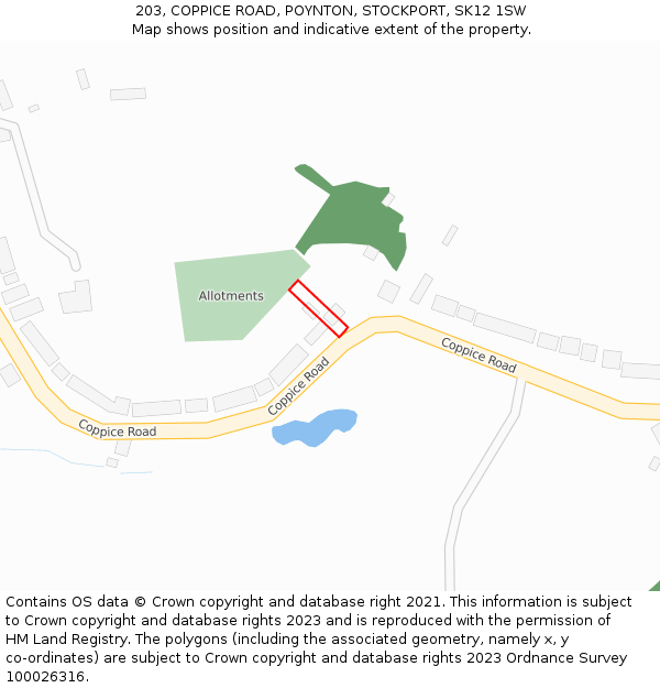 203, COPPICE ROAD, POYNTON, STOCKPORT, SK12 1SW: Location map and indicative extent of plot
