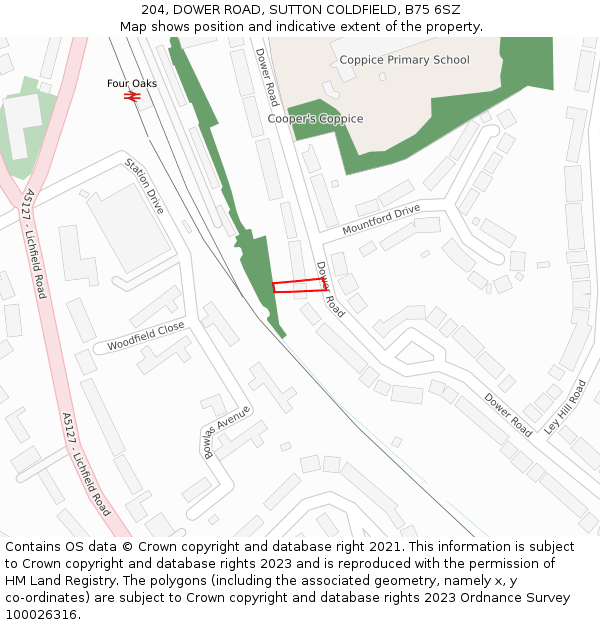 204, DOWER ROAD, SUTTON COLDFIELD, B75 6SZ: Location map and indicative extent of plot