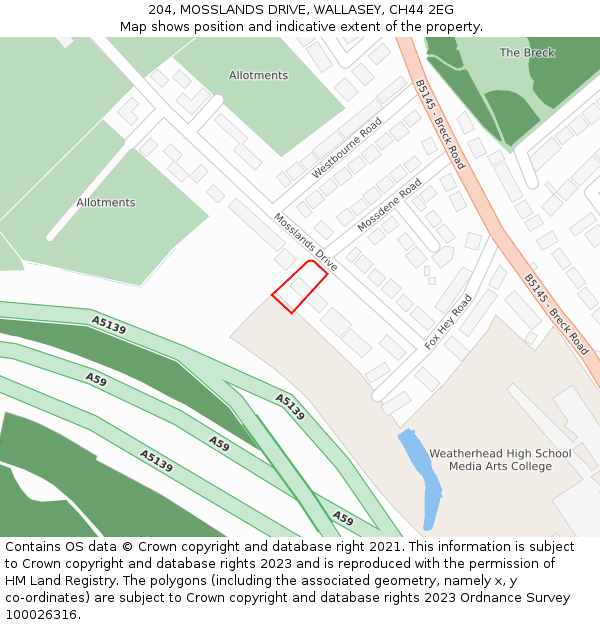 204, MOSSLANDS DRIVE, WALLASEY, CH44 2EG: Location map and indicative extent of plot