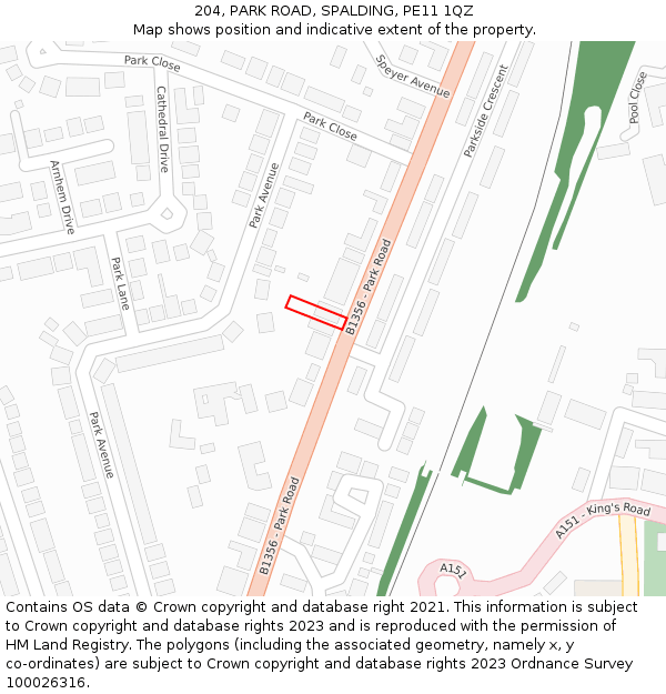 204, PARK ROAD, SPALDING, PE11 1QZ: Location map and indicative extent of plot