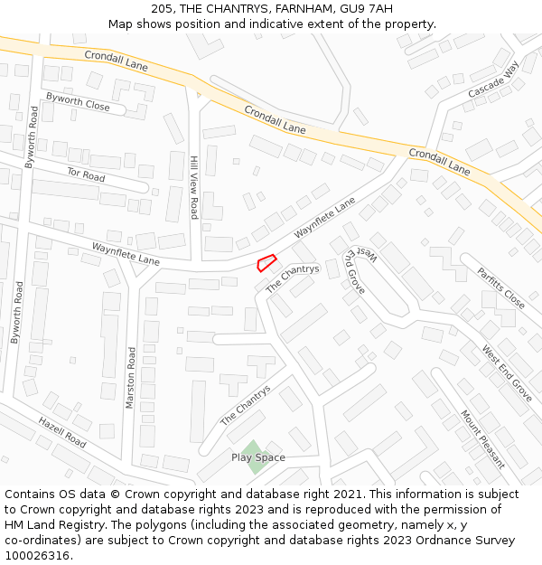 205, THE CHANTRYS, FARNHAM, GU9 7AH: Location map and indicative extent of plot