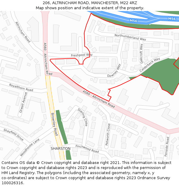 206, ALTRINCHAM ROAD, MANCHESTER, M22 4RZ: Location map and indicative extent of plot