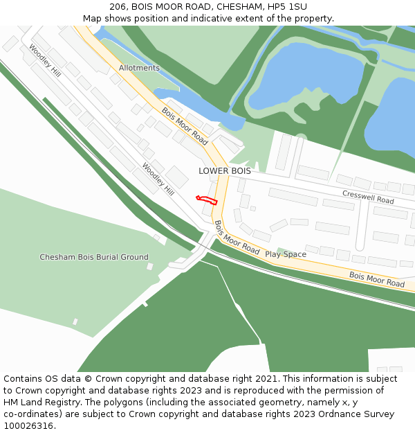 206, BOIS MOOR ROAD, CHESHAM, HP5 1SU: Location map and indicative extent of plot