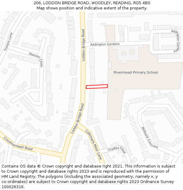 206, LODDON BRIDGE ROAD, WOODLEY, READING, RG5 4BS: Location map and indicative extent of plot