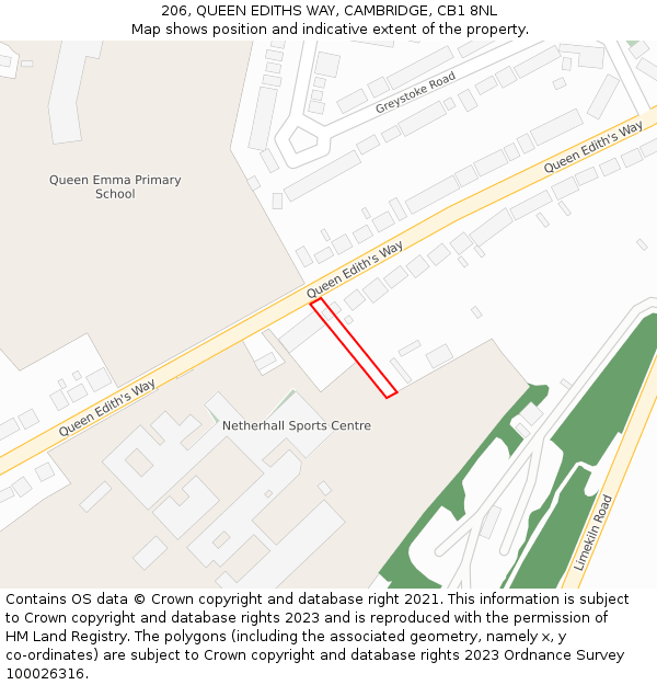 206, QUEEN EDITHS WAY, CAMBRIDGE, CB1 8NL: Location map and indicative extent of plot