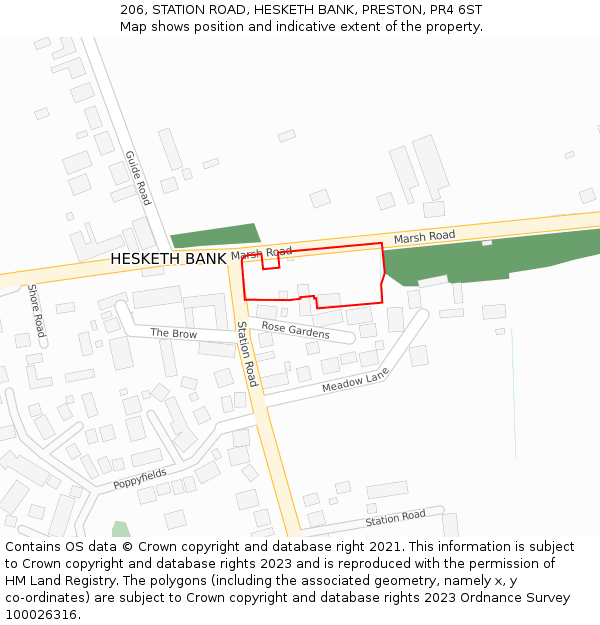 206, STATION ROAD, HESKETH BANK, PRESTON, PR4 6ST: Location map and indicative extent of plot
