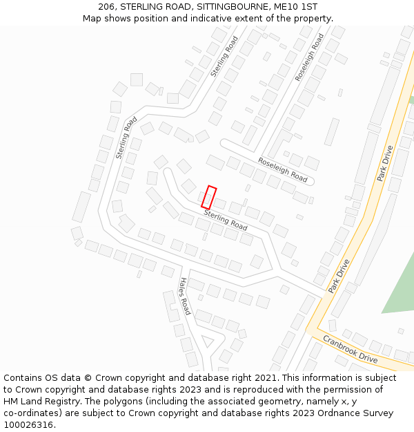 206, STERLING ROAD, SITTINGBOURNE, ME10 1ST: Location map and indicative extent of plot