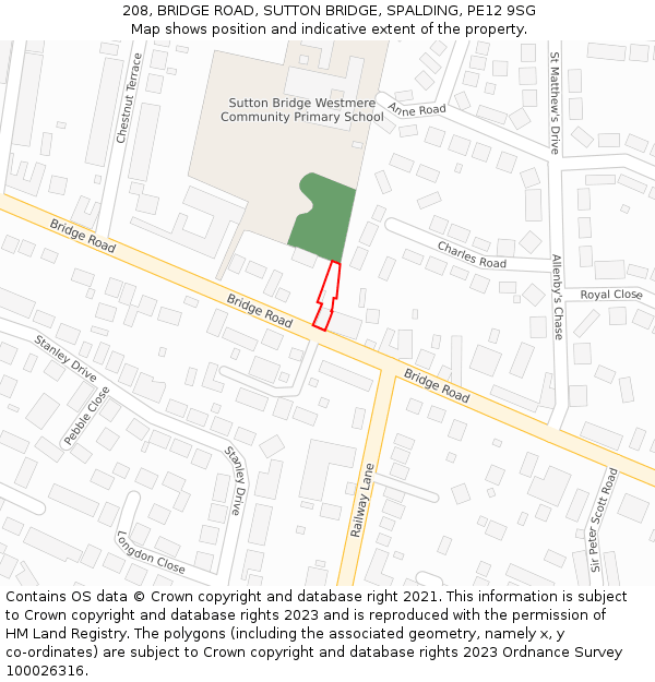 208, BRIDGE ROAD, SUTTON BRIDGE, SPALDING, PE12 9SG: Location map and indicative extent of plot