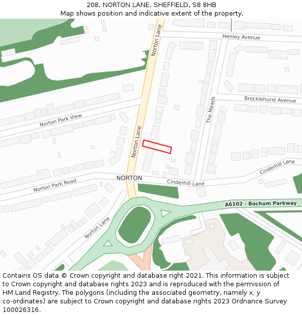 208, NORTON LANE, SHEFFIELD, S8 8HB: Location map and indicative extent of plot