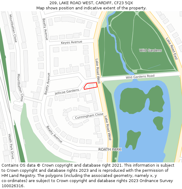 209, LAKE ROAD WEST, CARDIFF, CF23 5QX: Location map and indicative extent of plot