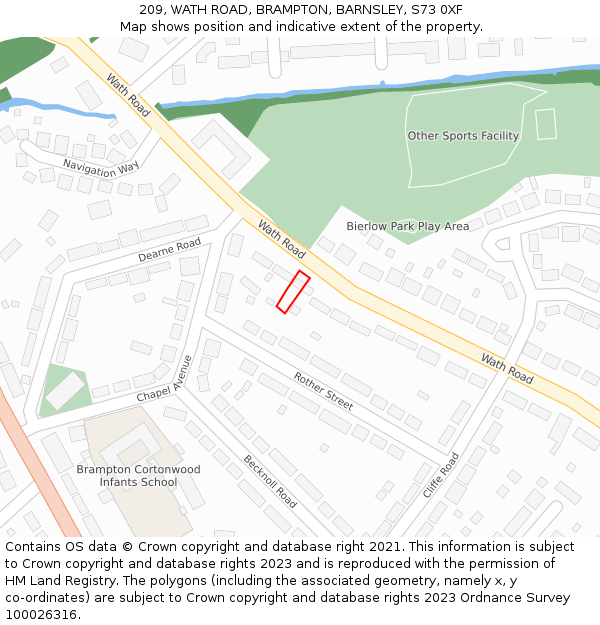 209, WATH ROAD, BRAMPTON, BARNSLEY, S73 0XF: Location map and indicative extent of plot