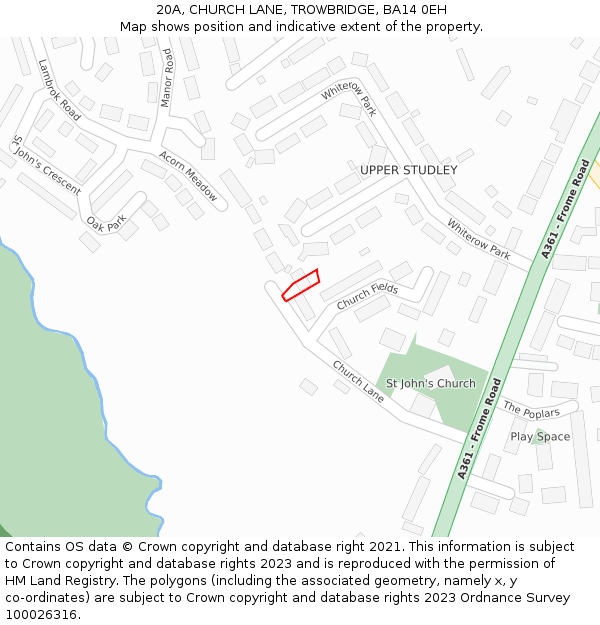 20A, CHURCH LANE, TROWBRIDGE, BA14 0EH: Location map and indicative extent of plot