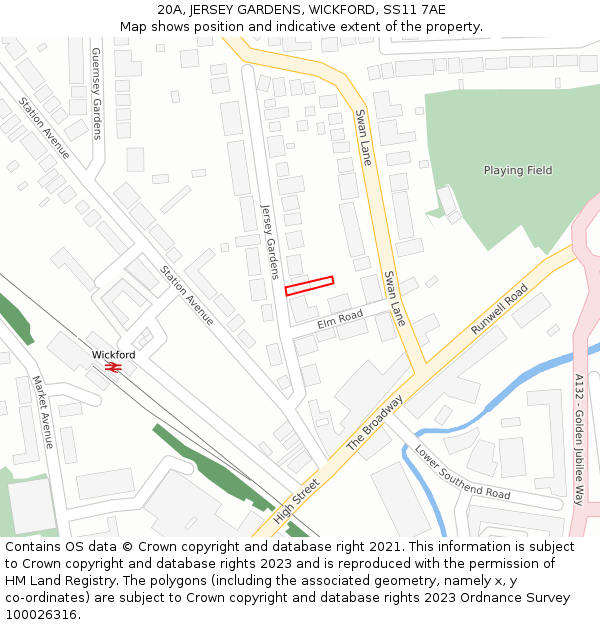 20A, JERSEY GARDENS, WICKFORD, SS11 7AE: Location map and indicative extent of plot