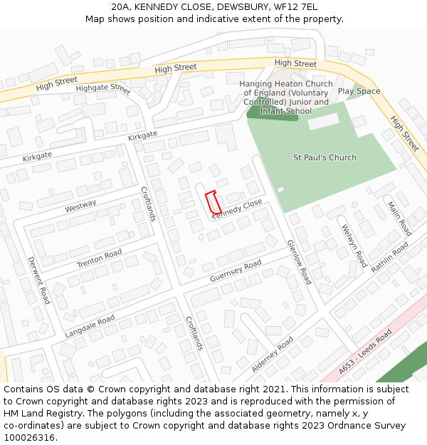 20A, KENNEDY CLOSE, DEWSBURY, WF12 7EL: Location map and indicative extent of plot