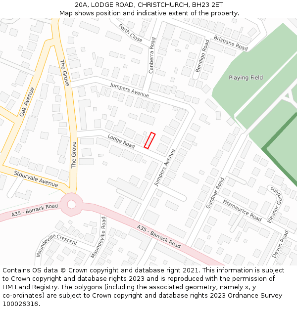 20A, LODGE ROAD, CHRISTCHURCH, BH23 2ET: Location map and indicative extent of plot