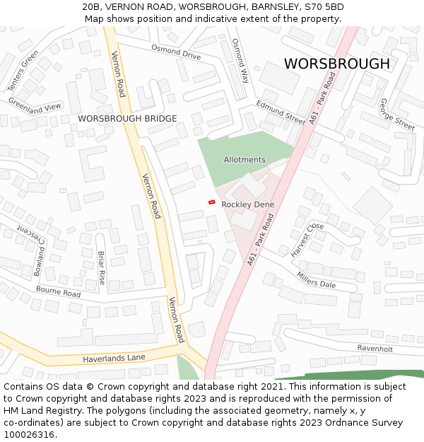 20B, VERNON ROAD, WORSBROUGH, BARNSLEY, S70 5BD: Location map and indicative extent of plot