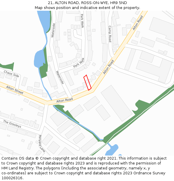 21, ALTON ROAD, ROSS-ON-WYE, HR9 5ND: Location map and indicative extent of plot