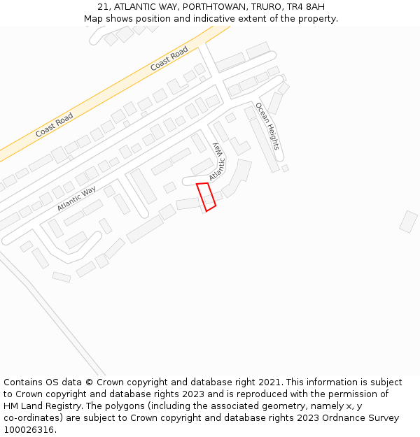 21, ATLANTIC WAY, PORTHTOWAN, TRURO, TR4 8AH: Location map and indicative extent of plot