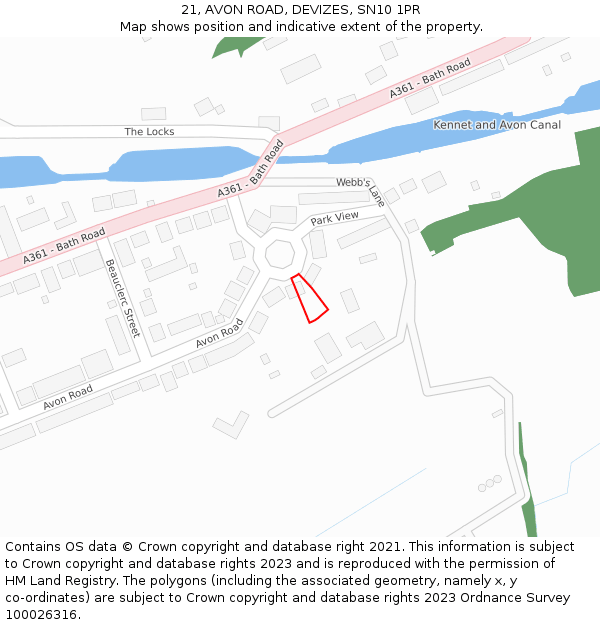 21, AVON ROAD, DEVIZES, SN10 1PR: Location map and indicative extent of plot