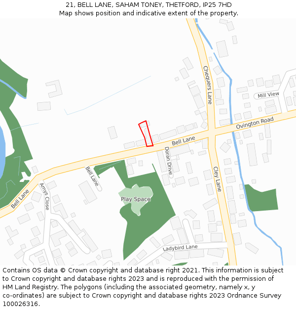 21, BELL LANE, SAHAM TONEY, THETFORD, IP25 7HD: Location map and indicative extent of plot