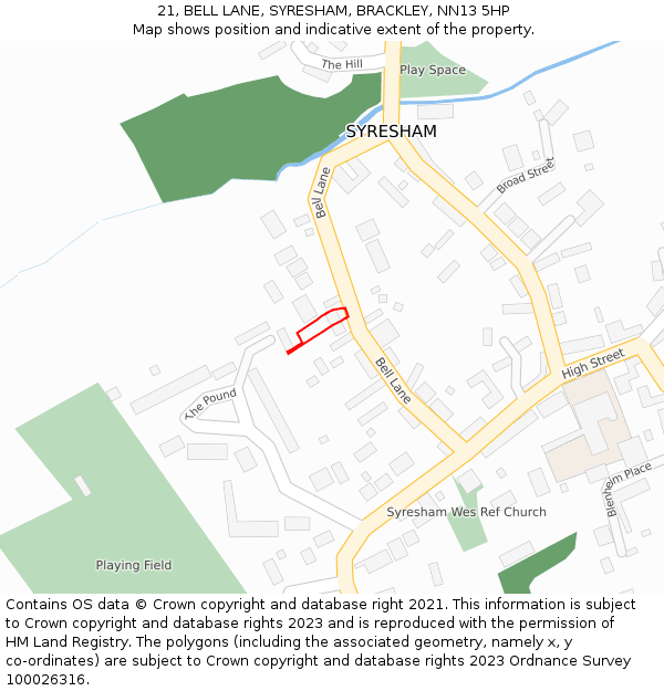 21, BELL LANE, SYRESHAM, BRACKLEY, NN13 5HP: Location map and indicative extent of plot