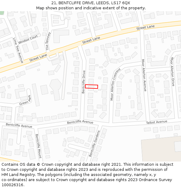 21, BENTCLIFFE DRIVE, LEEDS, LS17 6QX: Location map and indicative extent of plot