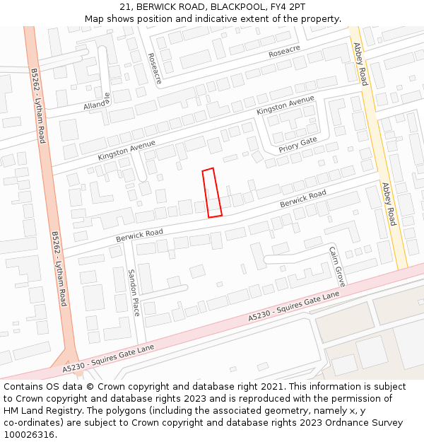 21, BERWICK ROAD, BLACKPOOL, FY4 2PT: Location map and indicative extent of plot