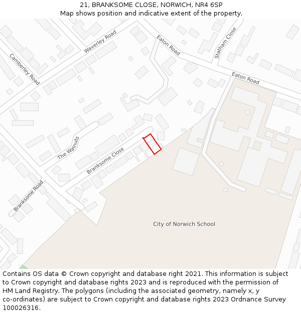 21, BRANKSOME CLOSE, NORWICH, NR4 6SP: Location map and indicative extent of plot