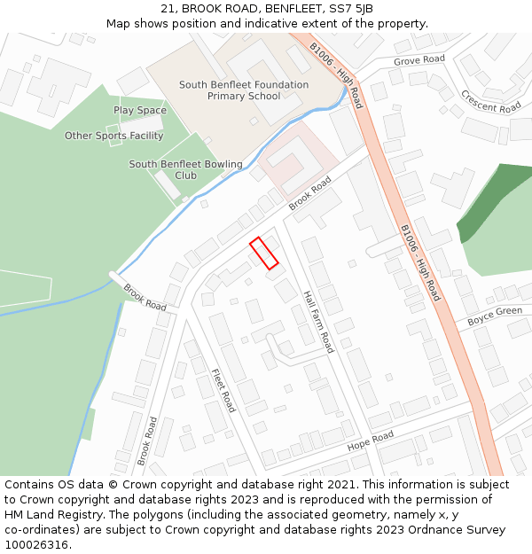 21, BROOK ROAD, BENFLEET, SS7 5JB: Location map and indicative extent of plot