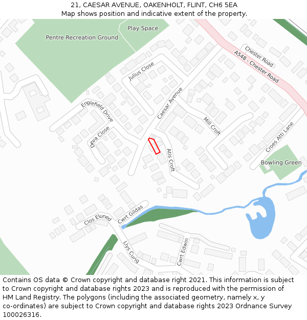 21, CAESAR AVENUE, OAKENHOLT, FLINT, CH6 5EA: Location map and indicative extent of plot