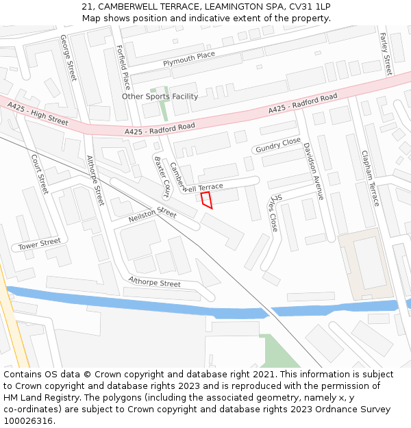 21, CAMBERWELL TERRACE, LEAMINGTON SPA, CV31 1LP: Location map and indicative extent of plot