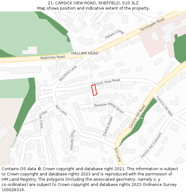 21, CARSICK VIEW ROAD, SHEFFIELD, S10 3LZ: Location map and indicative extent of plot